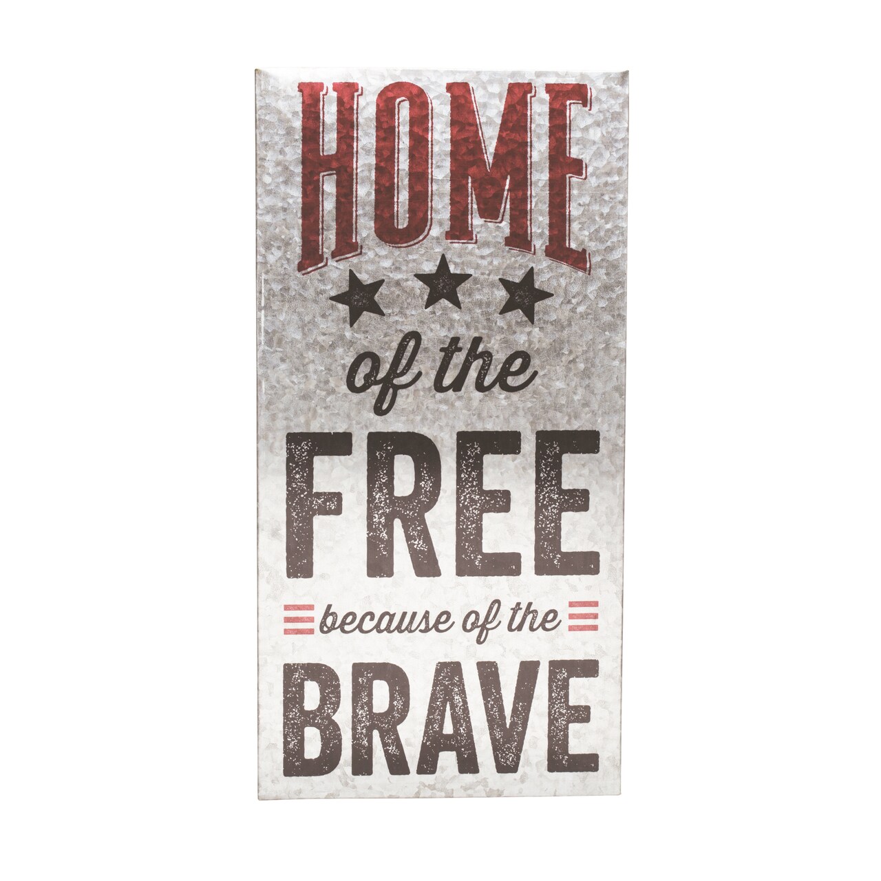 Transpac 24" Silver Patriotic Home of the Brave Wall Sign Decor, Metal Wall Art, Indoor Use, 1" Height, 12" Length, 24" Width, Spot Clean
